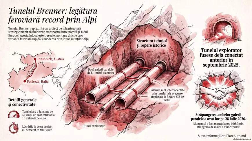 Are 55 km și va costa 10 miliarde de euro: tunelul mamut Brenner care leagă două țări prin inima Alpilor a fost străpuns