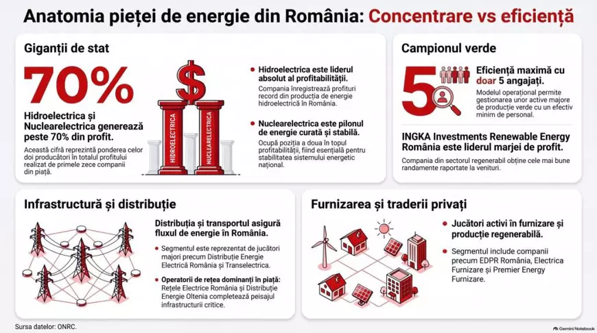 Hidroelectrica și Nuclearelectrica, deținute de stat, domină piața energetică din România. Cine este campionul verde cu doar 5 oameni