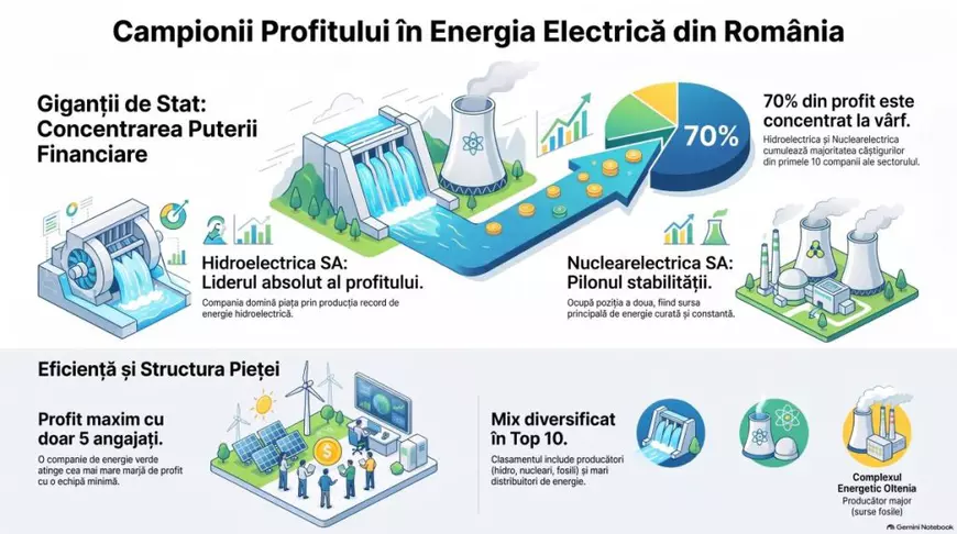 Hidroelectrica și Nuclearelectrica, deținute de stat, domină piața energetică din România. Cine este campionul verde cu doar 5 oameni
