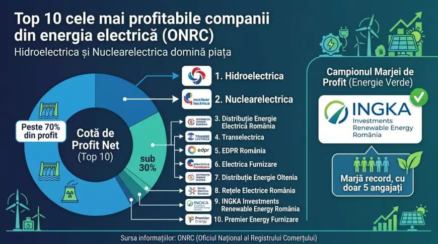 Hidroelectrica și Nuclearelectrica, deținute de stat, domină piața energetică din România. Cine este campionul verde cu doar 5 oameni