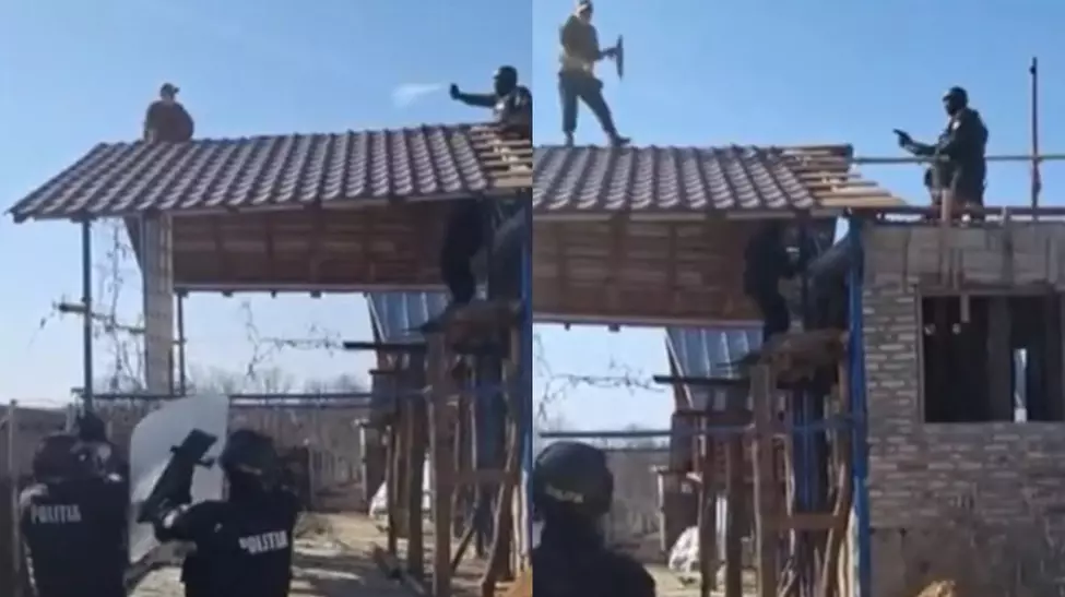 Intervenție a SAS în Argeș: bărbat cu sabie pe acoperiș